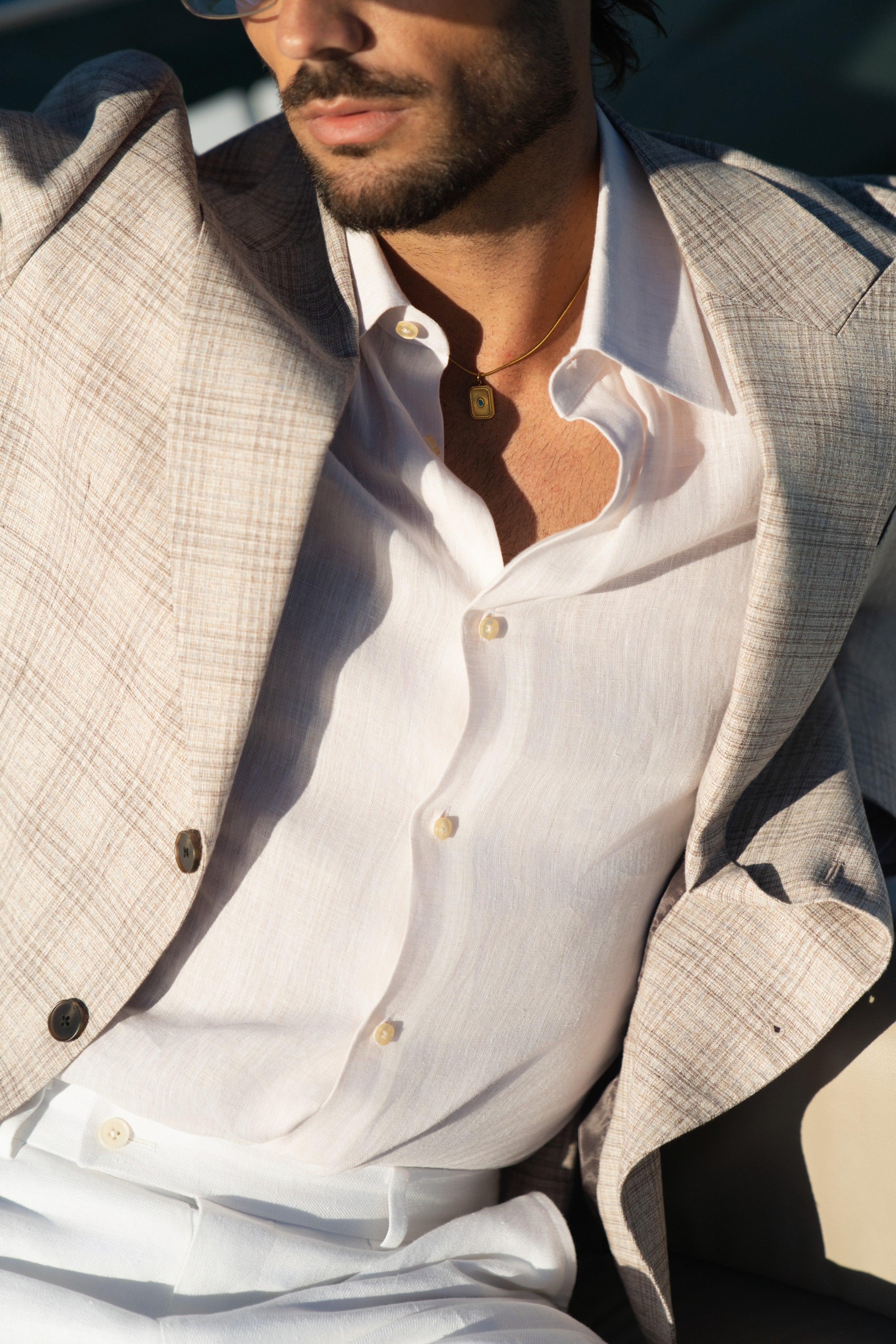 Textured Beige Micro-Check Custom Jacket