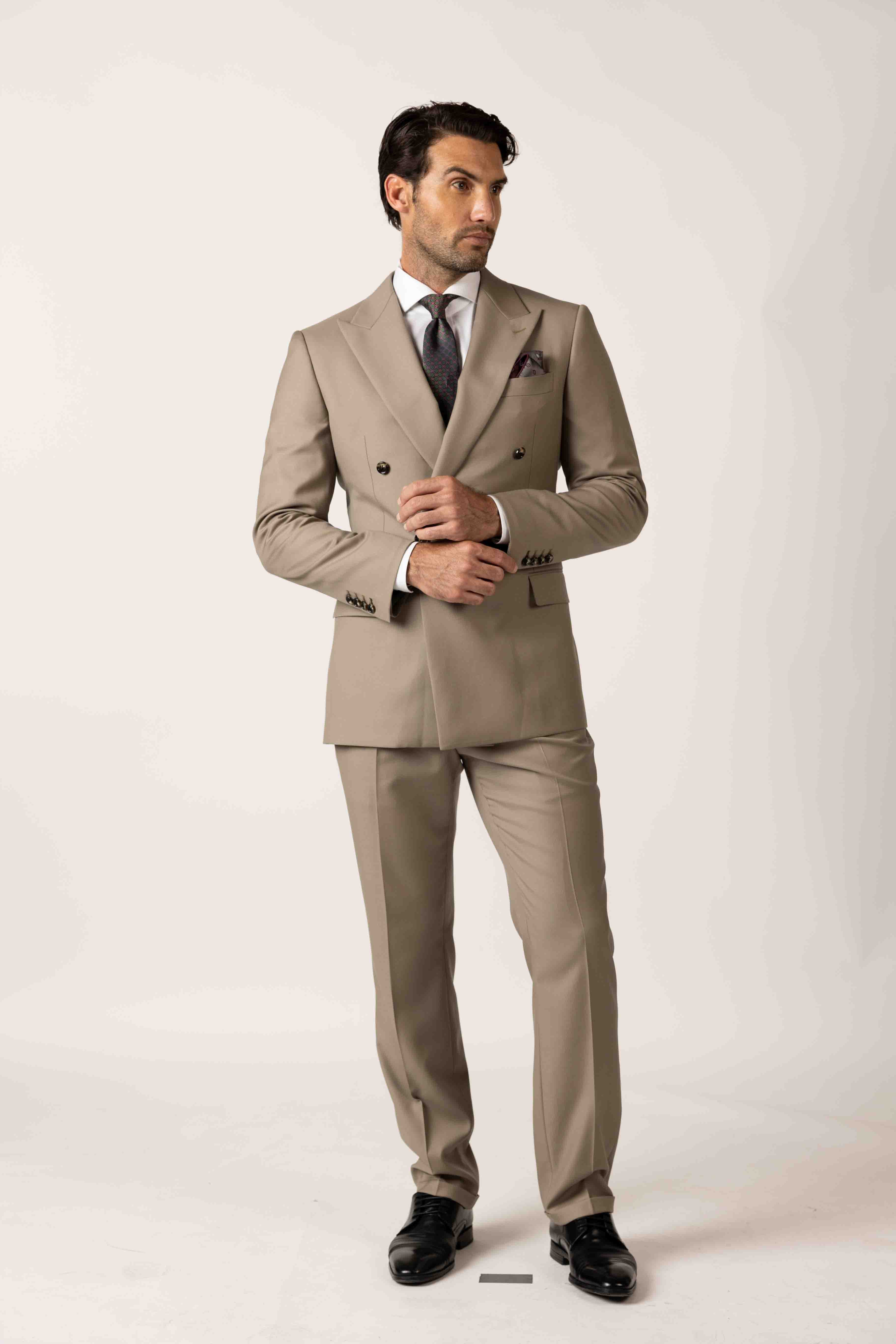 Classic Sand Taupe Double-Breasted Suit