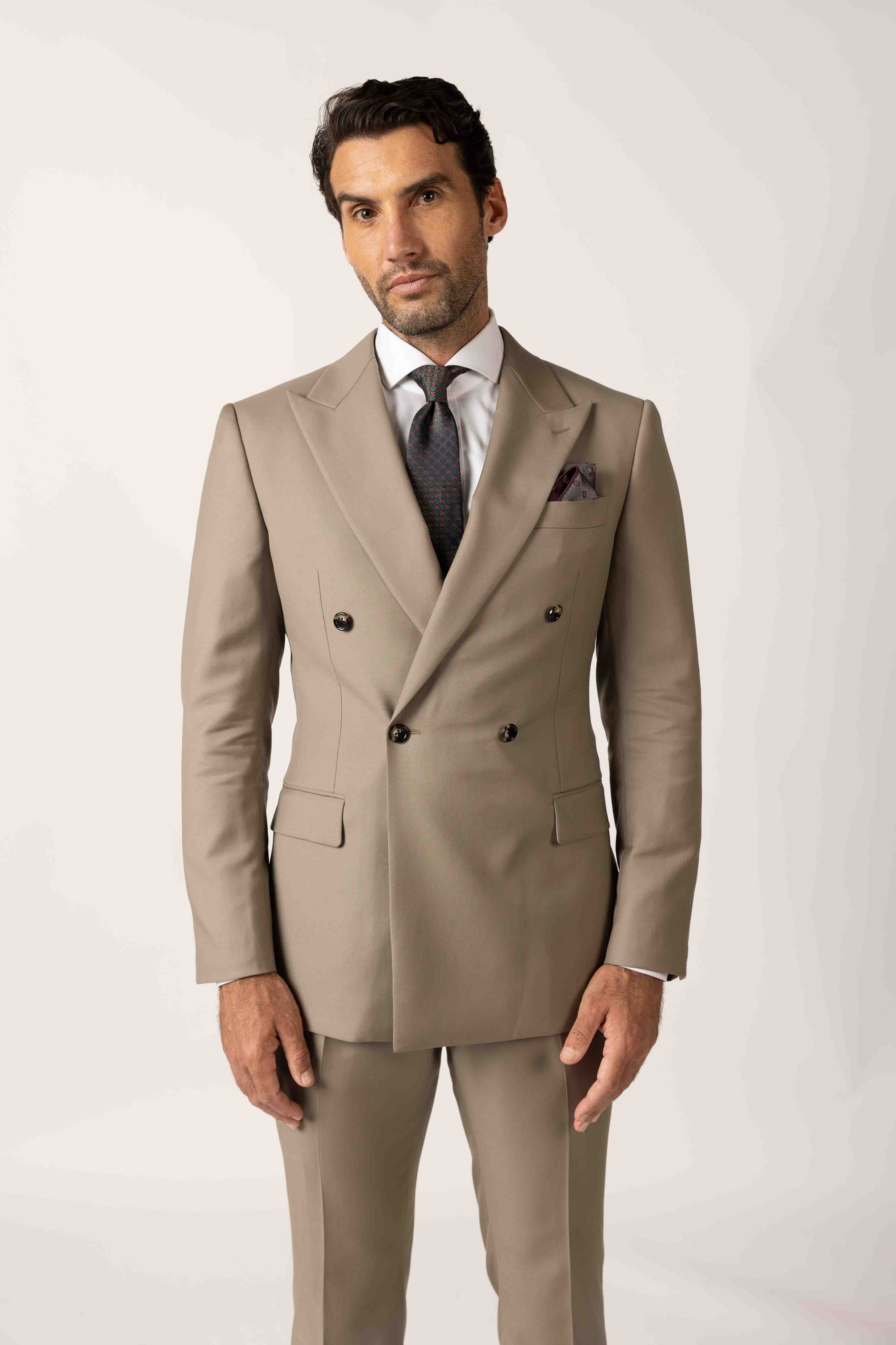 Classic Sand Taupe Double-Breasted Suit