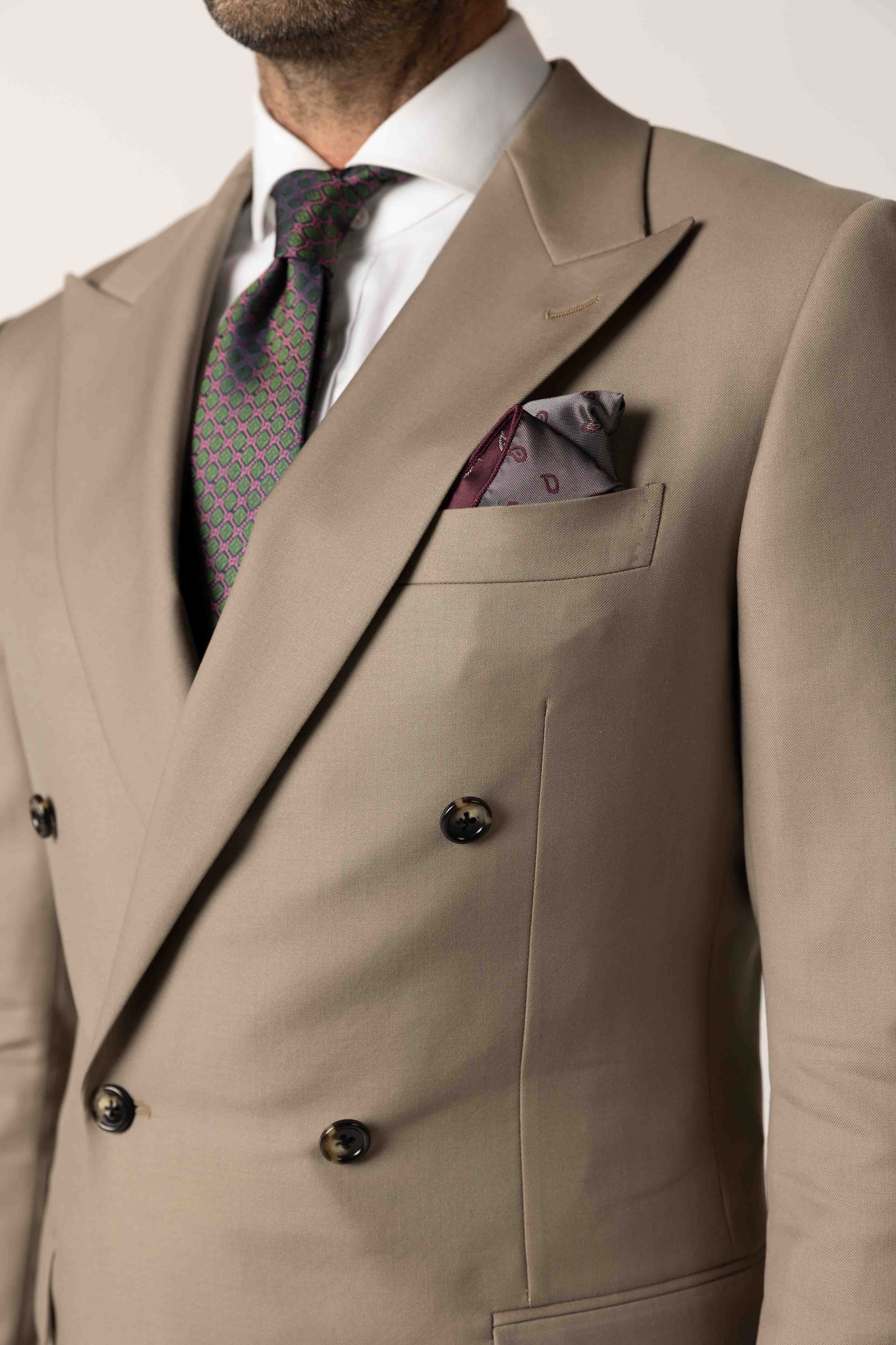 Classic Sand Taupe Double-Breasted Suit