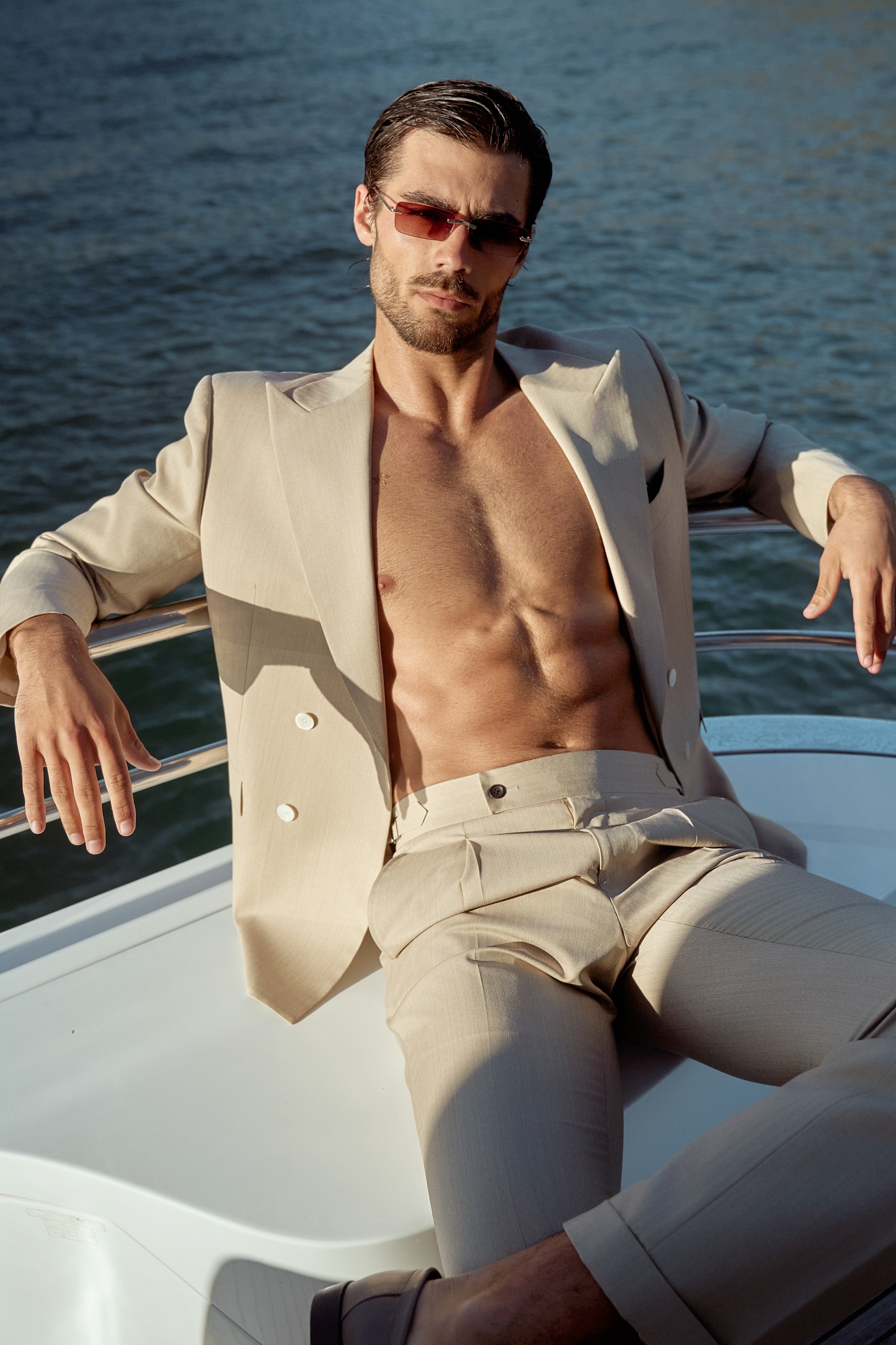 Textured Sand Beige Single-Breasted Suit